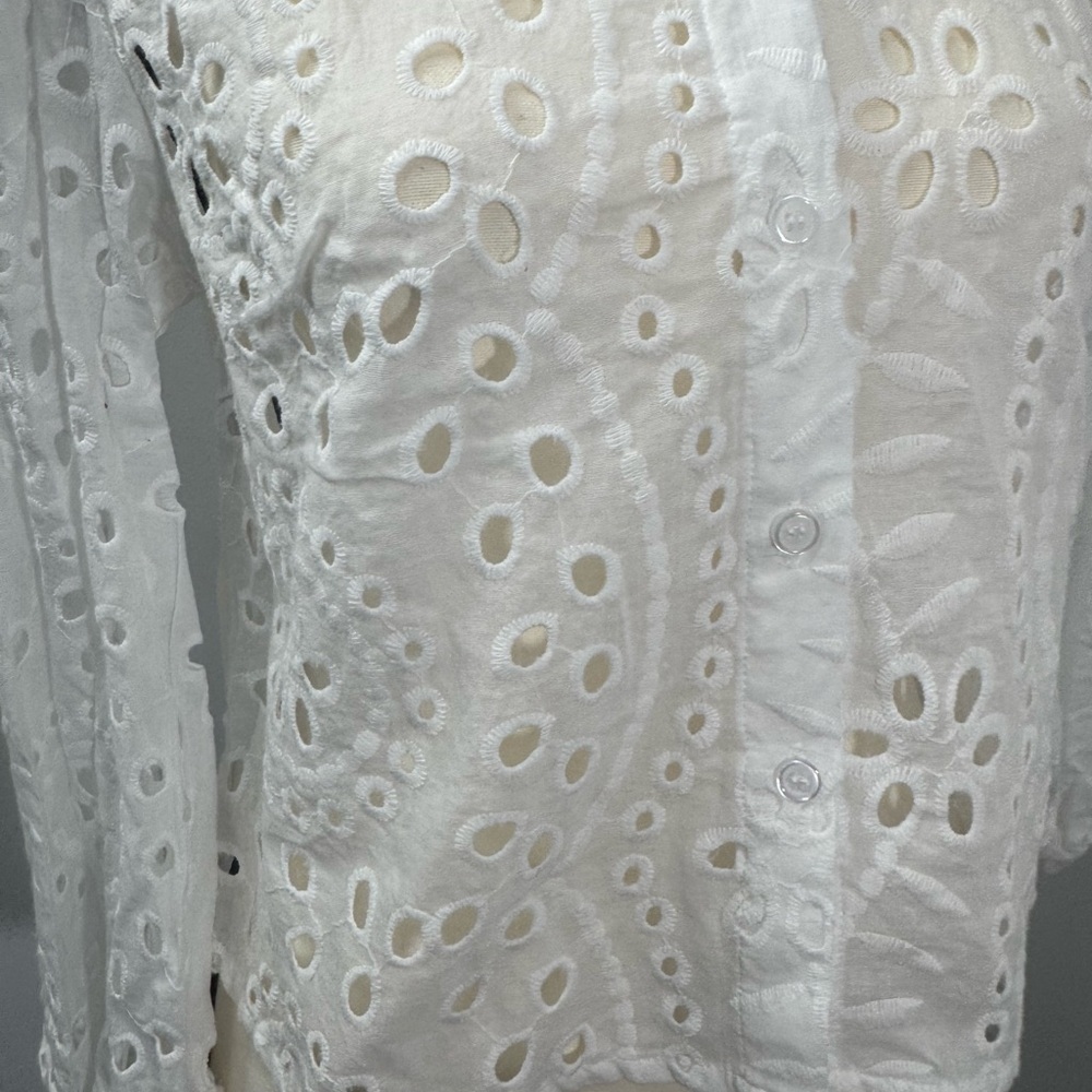 Wltra Pink Women White Collared Button Front Long Bishop Sleeves Blouses Size S - Picture 3 of 11